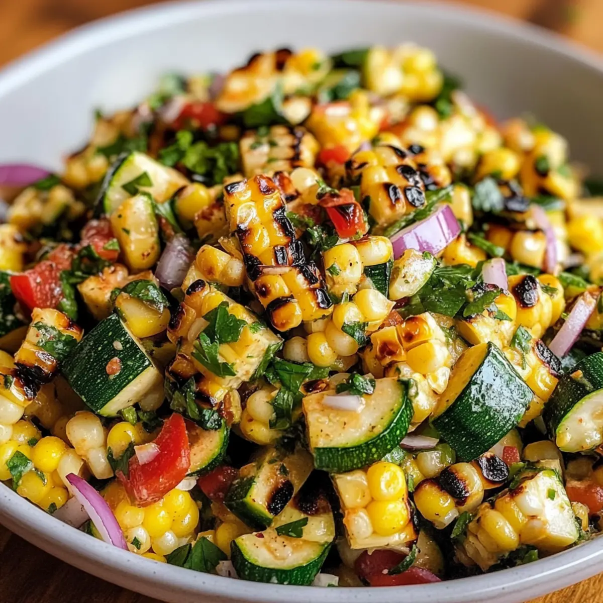 Gegrillter Mais und Zucchini Salat für den Sommer