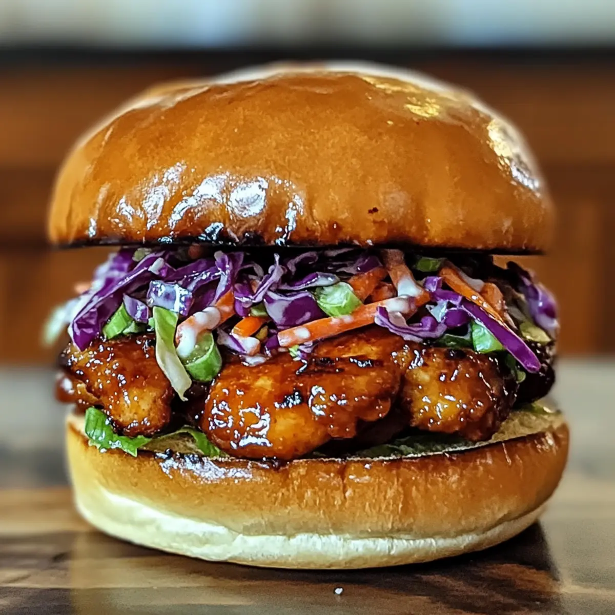 Koreanisches BBQ-Hühnchen-Sandwich mit knusprigem Slaw