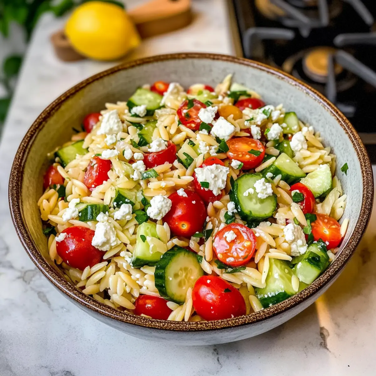 Zitronen-Orzo-Salat mit Feta für den perfekten Sommer