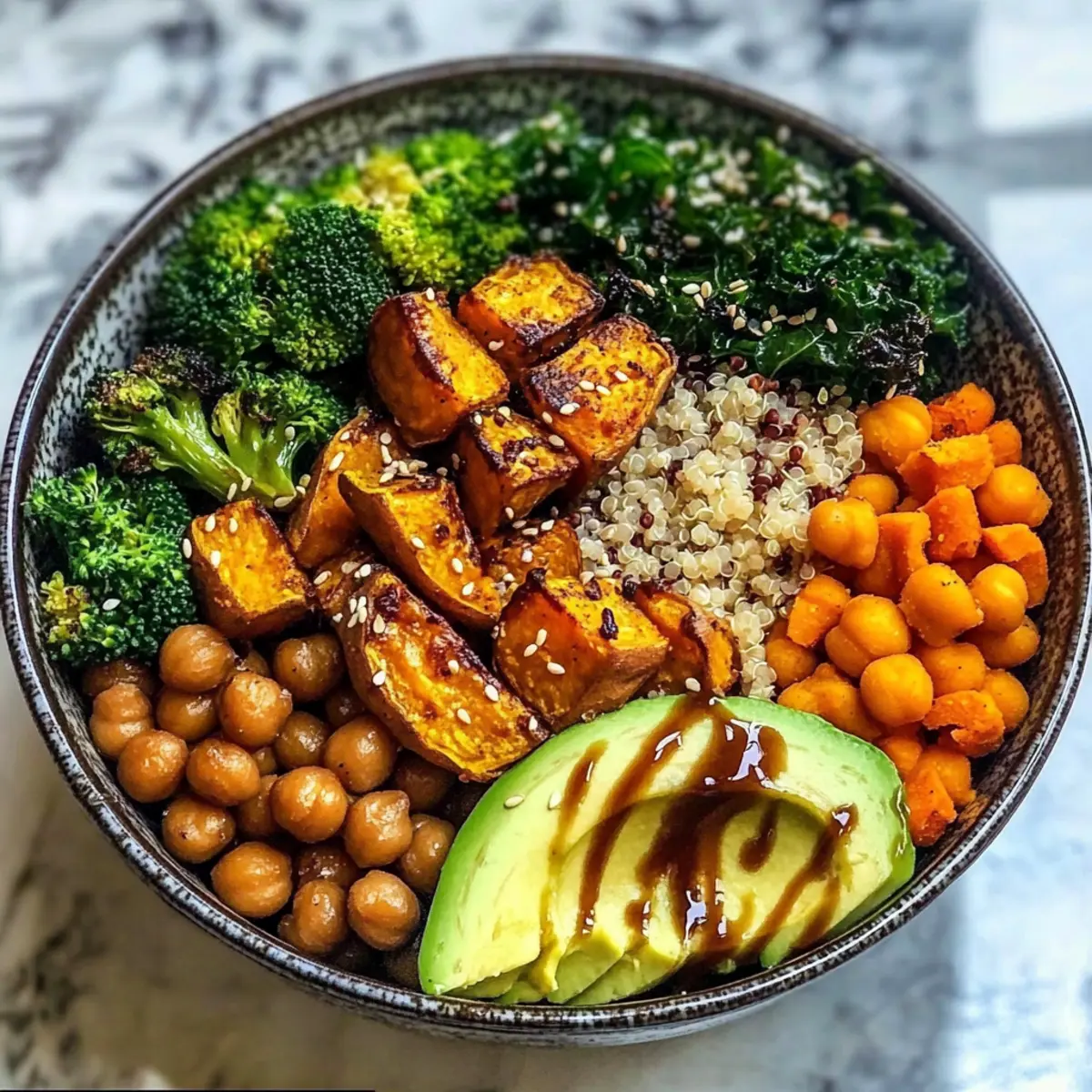Miso-Glasierte Süßkartoffel Buddha-Schüssel genießen