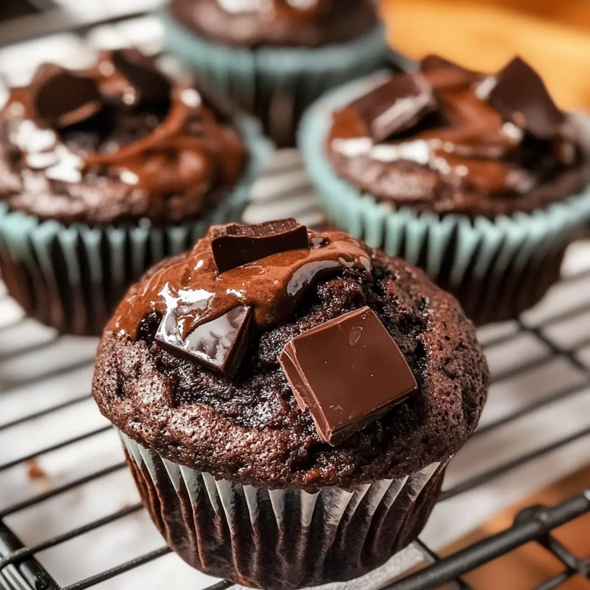 Olympisches Dorf Schokoladenmuffins mit fudgy Kern