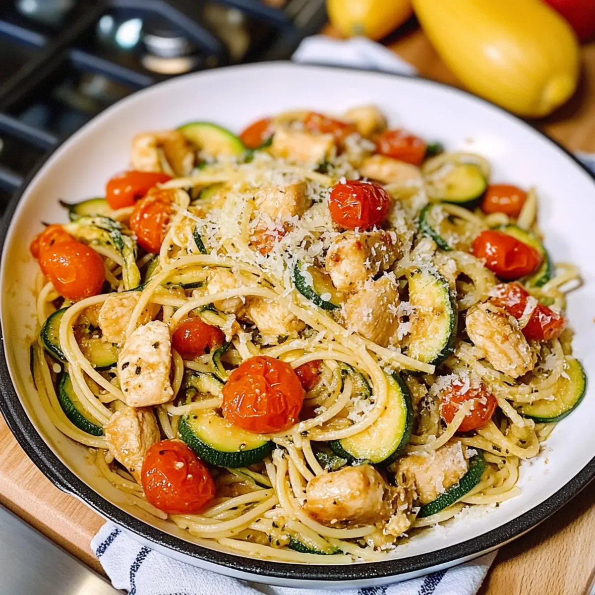 Parmesan Zucchini Tomaten Hähnchen Spaghetti Genuss