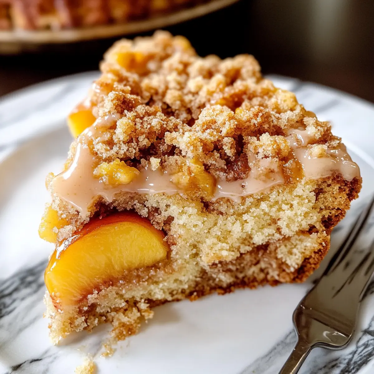Saftiger Pfirsich-Kaffeekuchen mit knusprigem Topping