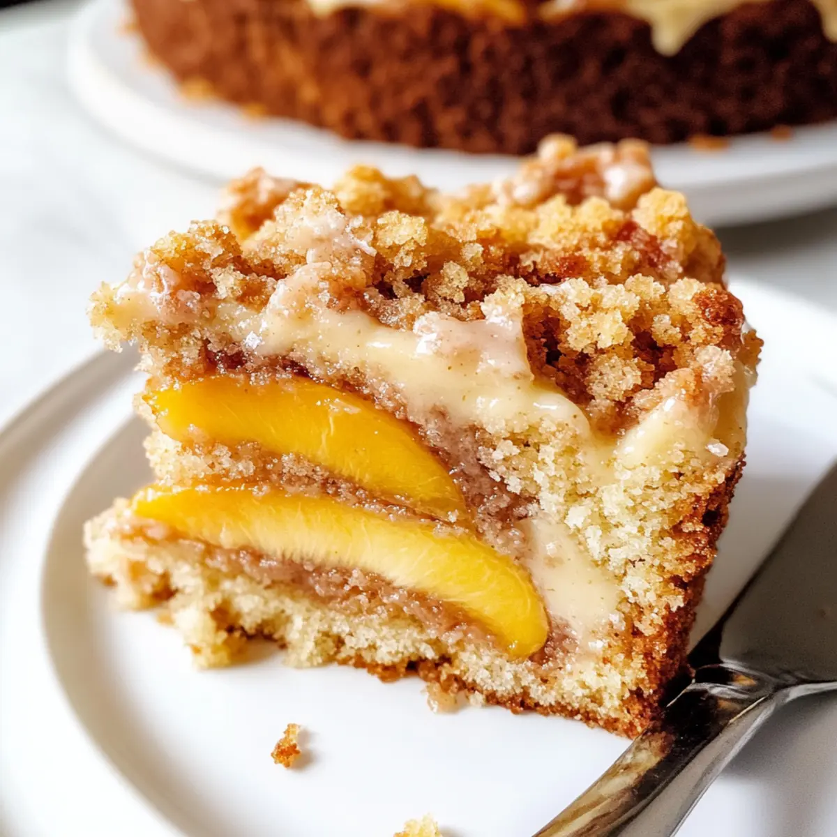 Pfirsich-Kaffeekuchen mit knusprigem Streuseltopping