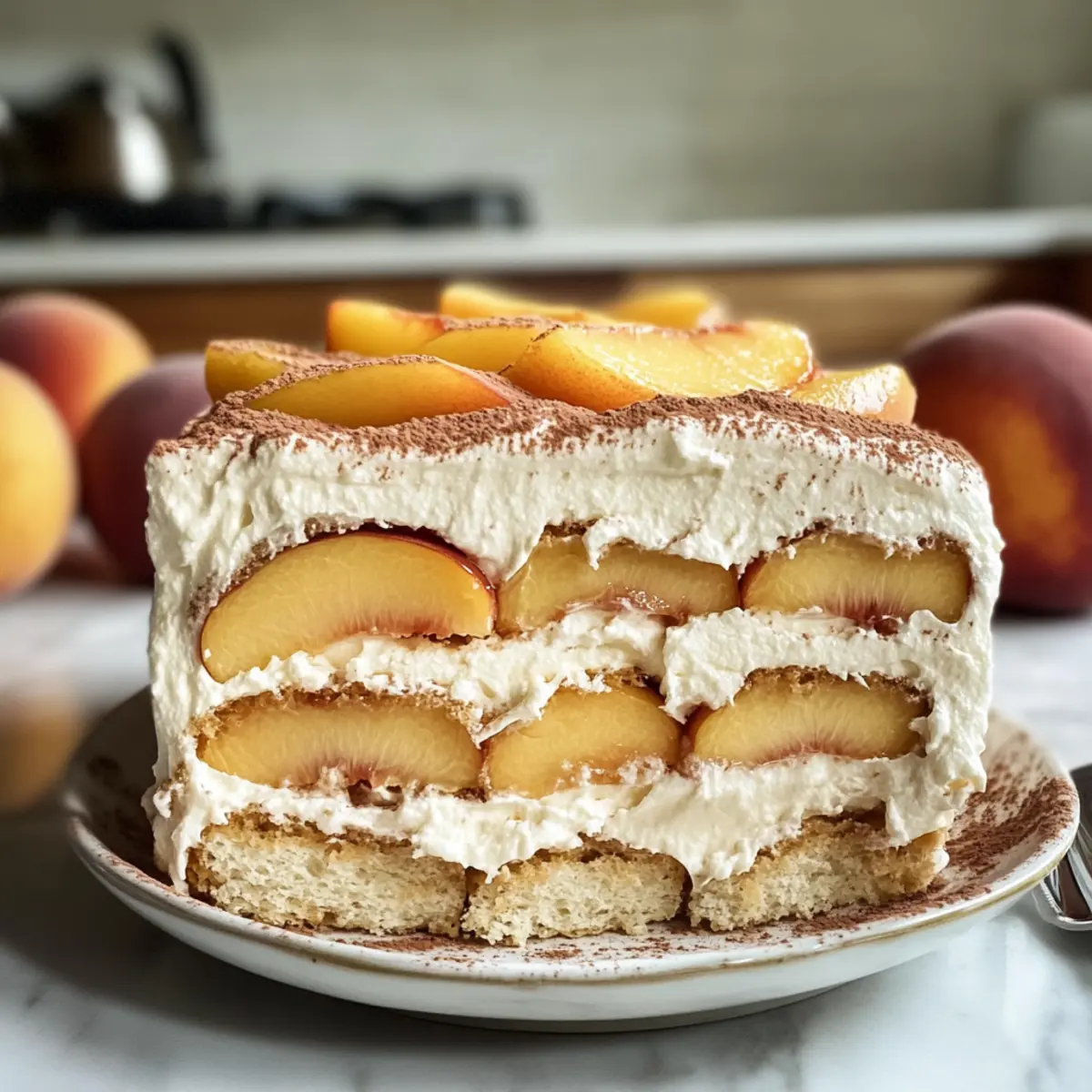 Pfirsich und Sahne Sommer Tiramisu Rezept ganz einfach