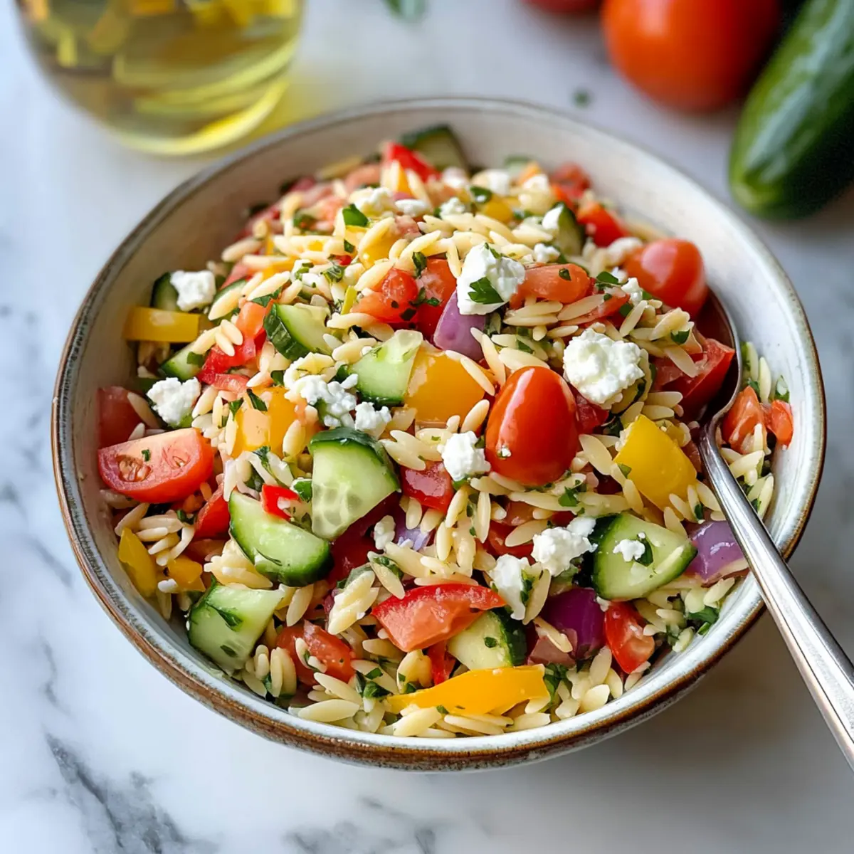 Regenbogen-Orzo-Salat für Sommerfrische unterwegs