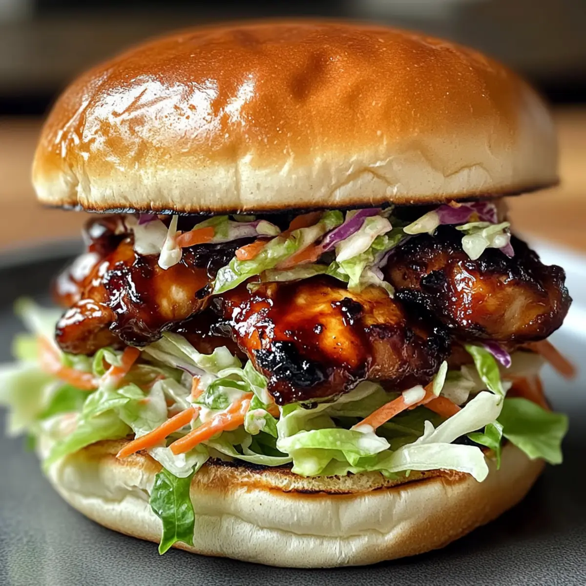 Scharfes koreanisches BBQ-Hähnchen-Sandwich mit Slaw