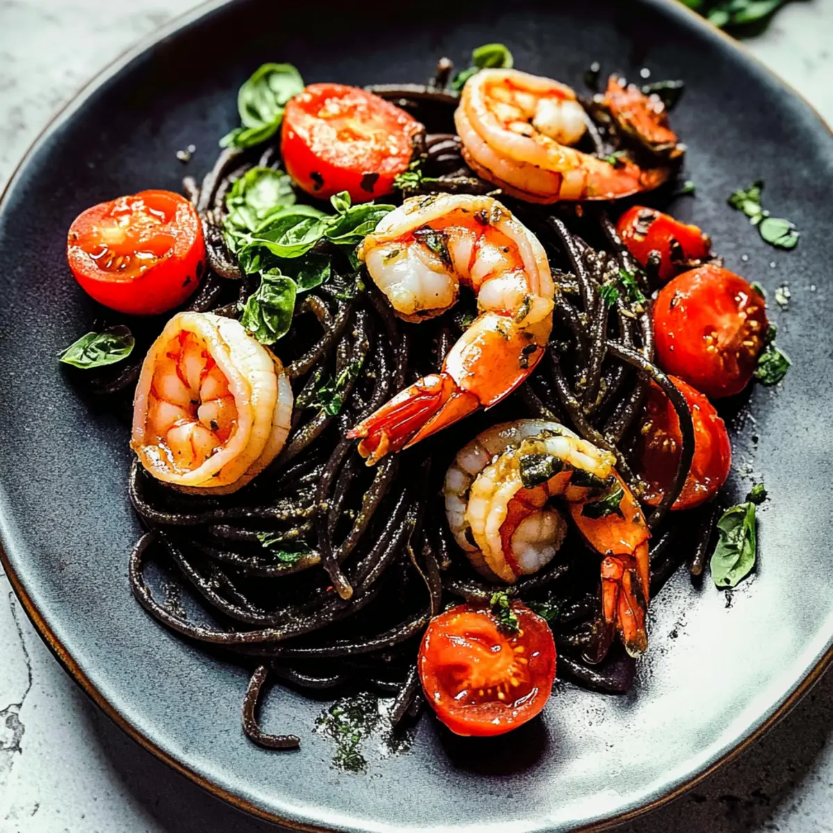 Tintenfisch-Tintenpasta mit Garnelen in 30 Minuten