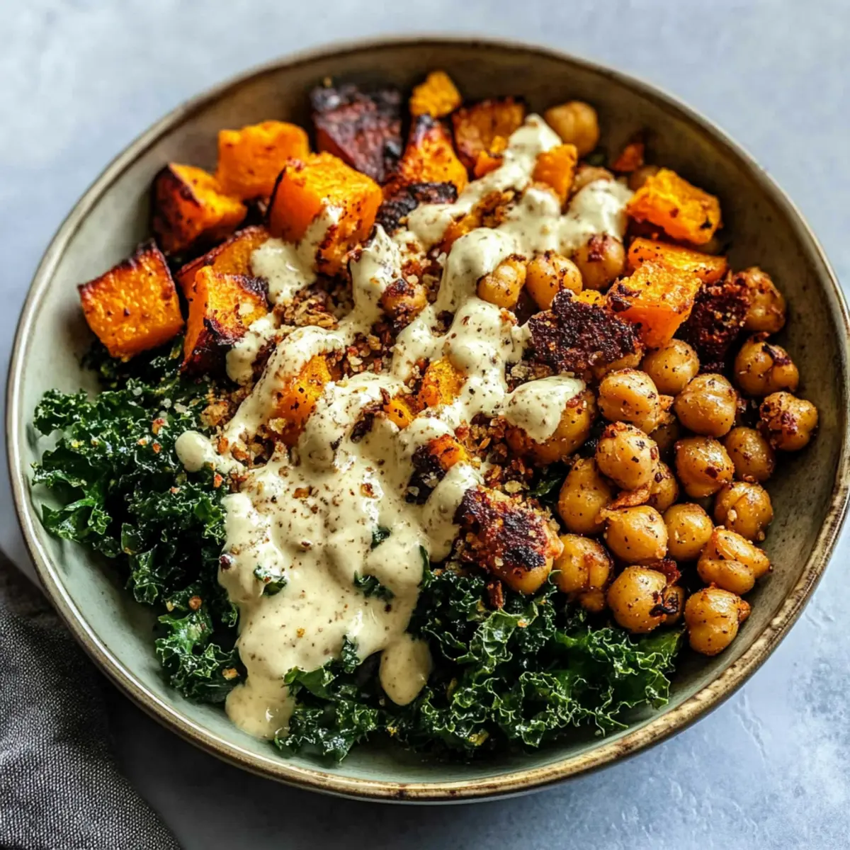 Veganer gerösteter Herbsternte-Salat mit Kichererbsen