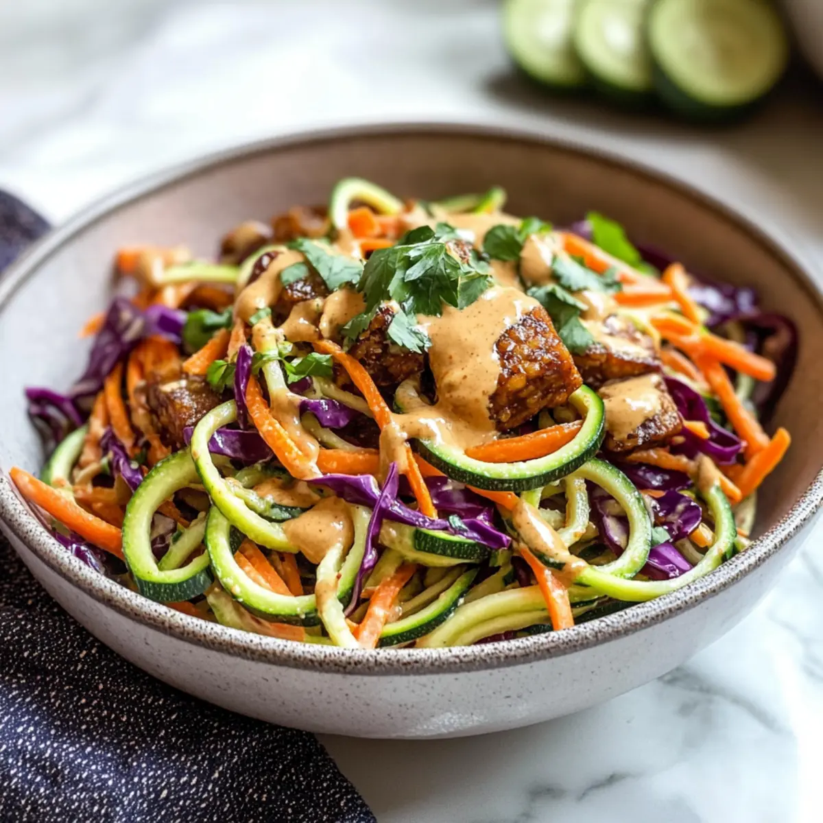 Zucchini-Nudelsalat mit Erdnusssauce für den Sommer