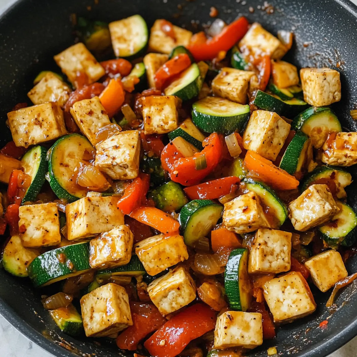 Zucchini Pfannengericht mit Tofu für schnelles Kochen
